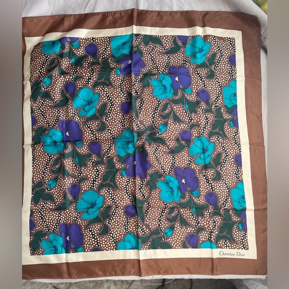 Dior Accessories - Vtg Christian Dior Floral Scarf in Blue and Brown